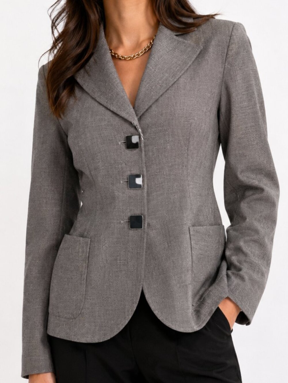 EMPORIO ARMANI 3 Button Blazer Houndstooth Gray 12 RARE Vintage 80s